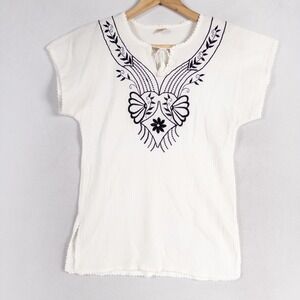 Elis Silebezi Collection Tunic Top Womens Medium White Embroidered Boho Cotton